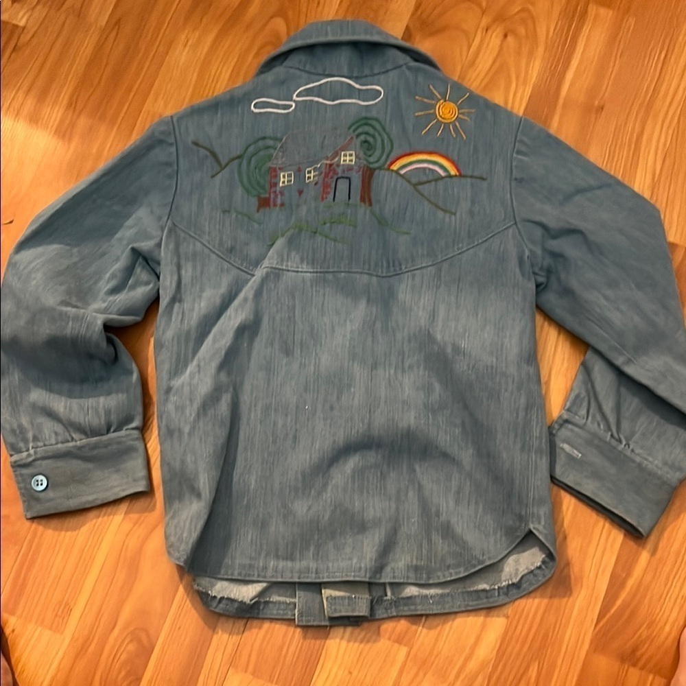 Kids Denim Shirt Jacket with Embroidered Details Handcrafted Size 4 - Picture 4 of 5